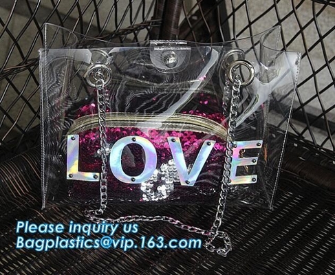 Bolso del PVC de Tote Bags de la playa con el bolsillo interior, mujeres bolso de encargo grande, Tote Shoulder Sling Bag, monedero del PVC