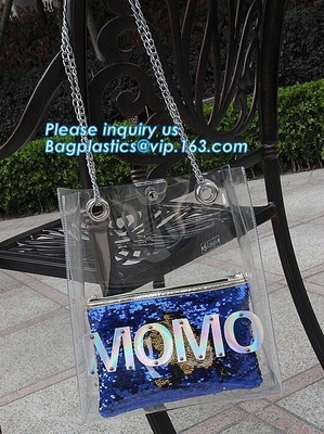 Bolso del PVC de Tote Bags de la playa con el bolsillo interior, mujeres bolso de encargo grande, Tote Shoulder Sling Bag, monedero del PVC