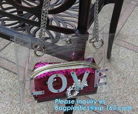 Bolso del PVC de Tote Bags de la playa con el bolsillo interior, mujeres bolso de encargo grande, Tote Shoulder Sling Bag, monedero del PVC