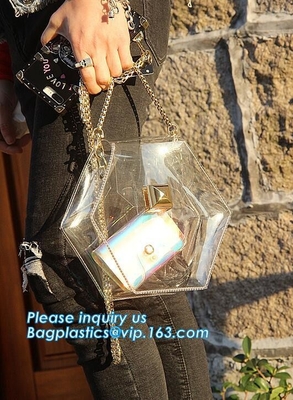 Las mujeres transparentes claras del PVC de Tote Bags Crystal forman el bolso de la playa del hombro del bolso, bolso claro Tr del PVC de la playa del verano