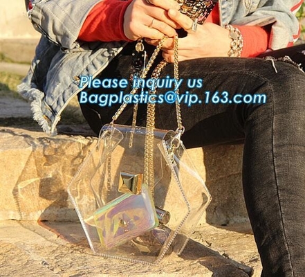Las mujeres transparentes claras del PVC de Tote Bags Crystal forman el bolso de la playa del hombro del bolso, bolso claro Tr del PVC de la playa del verano