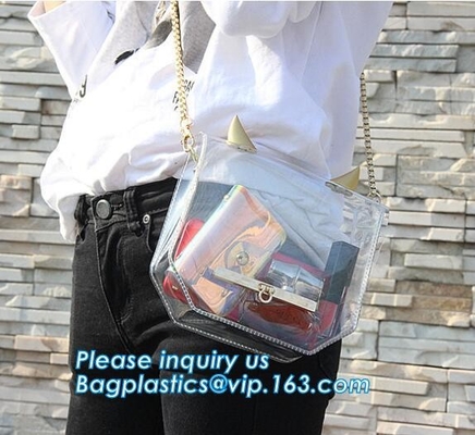 bolso de la manija con la bolsa de asas clara impermeable larga del pvc de la correa de hombro, mujeres bolso de encargo grande, shoulde del bolso de la manija