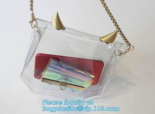 bolso de la manija con la bolsa de asas clara impermeable larga del pvc de la correa de hombro, mujeres bolso de encargo grande, shoulde del bolso de la manija