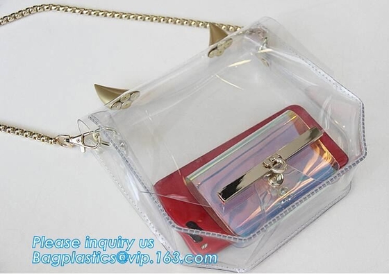 bolso de la manija con la bolsa de asas clara impermeable larga del pvc de la correa de hombro, mujeres bolso de encargo grande, shoulde del bolso de la manija