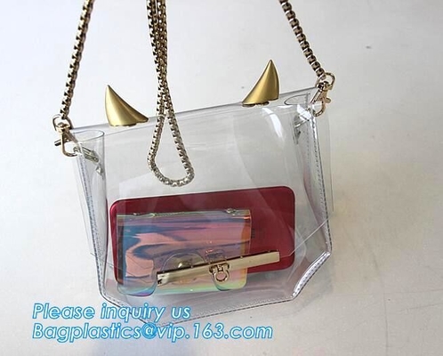 Bolso de la playa del PVC de Tote Bags con el bolsillo interior, bolso ligero del pvc, hombro casual Tote Beach Bag, pac