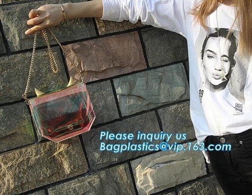 El bolso del PVC/la bolsa de asas transparente, PVC claro Tote Bag Beach Bag, bolso del pvc con la cadena de oro, embrague, embala