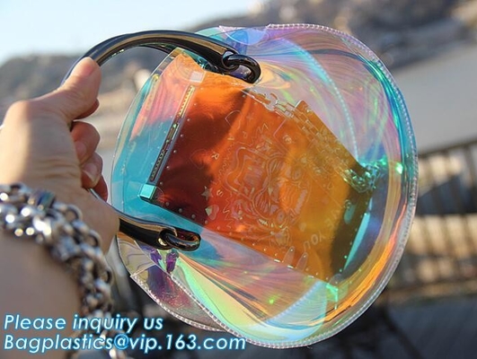 el bolso transparente del pvc de la bolsa de asas de las mujeres, playa Tote Bags Handbag With Handle, la bolsa de asas del vinilo del PVC del bolso con interno dibuja