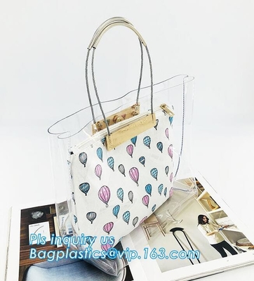 bolso transparente del pvc de las bolsas de asas del vinilo, mujeres del bolso del verano del bolso de la playa del pvc de la moda, mano transparente metálica de la playa del PVC