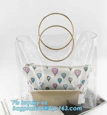muchachas del bolso del pvc un bolso para la universidad, bolso claro de la playa del vinilo del bolso del totalizador del hombro de la honda transparente del PVC