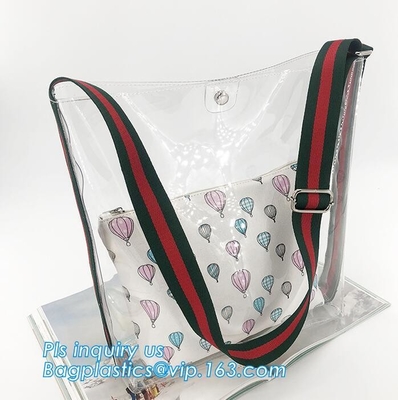 Bolsos de compras de la playa del PVC Tote Shoulder Bag Gym Travel, hechos en el bolso de embrague transparente del bolso del PVC de China, empaquetando