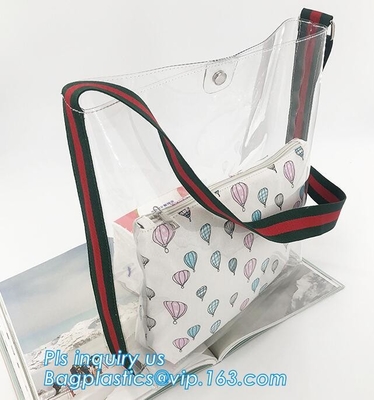 Bolsos de compras de la playa del PVC Tote Shoulder Bag Gym Travel, hechos en el bolso de embrague transparente del bolso del PVC de China, empaquetando