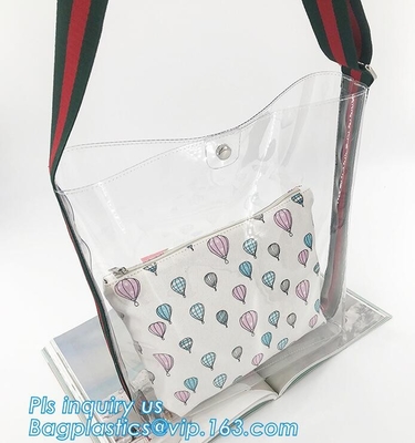 Bolsos de compras de la playa del PVC Tote Shoulder Bag Gym Travel, hechos en el bolso de embrague transparente del bolso del PVC de China, empaquetando