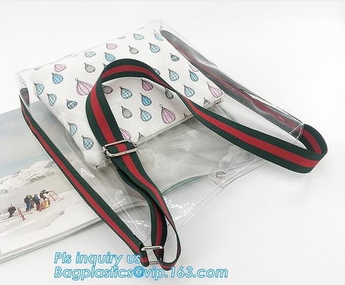 Bolsos de compras de la playa del PVC Tote Shoulder Bag Gym Travel, hechos en el bolso de embrague transparente del bolso del PVC de China, empaquetando