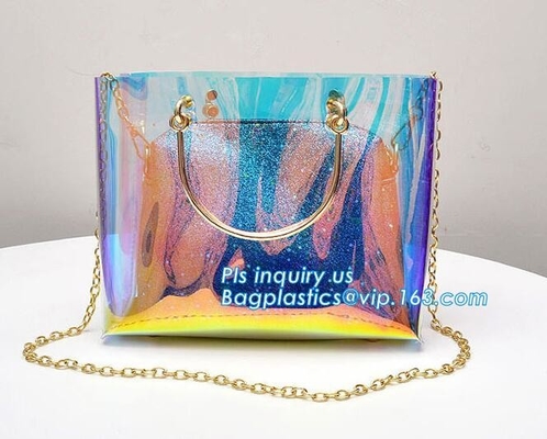 La bolsa de asas transparente impermeable de la playa del bolso del pvc, al aire libre joven elegante lleva el bolso claro del pvc, playa del PVC a