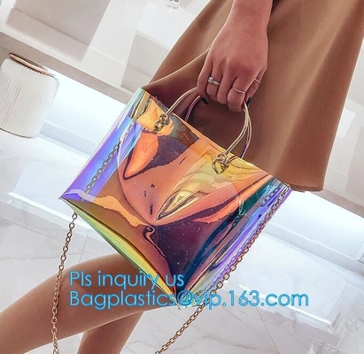 Los bolsos transparentes elegantes del nuevo diseño llevan a hombros los bolsos de la playa del PVC del totalizador para las mujeres, PVC Tote Bag Shoulder Handbag Transparen