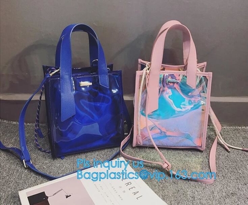 Gelatine la bolsa de asas del cuero del pvc del bolso del laser del color, tachonó el bolso claro de Tote/PVC, holograma translúcido K de la moda
