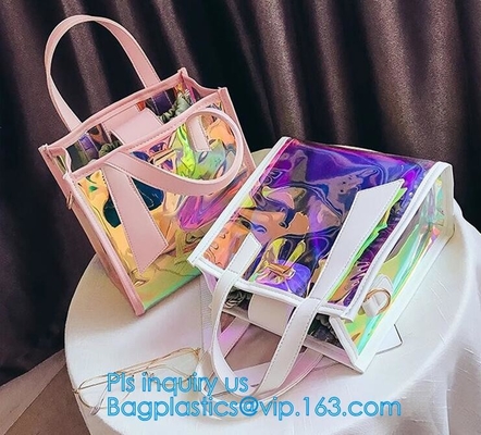 Gelatine la bolsa de asas del cuero del pvc del bolso del laser del color, tachonó el bolso claro de Tote/PVC, holograma translúcido K de la moda