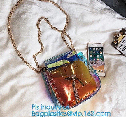Bolso para mujer personalizado de la playa del claro del PVC del bolso del hombro del color del arco iris, señoras de la moda de China del fabricante del bolso claramente