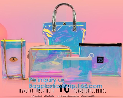 Los bolsos transparentes elegantes llevan a hombros los bolsos de la playa del PVC del totalizador para las mujeres con la cremallera, bolso transparente del PVC del vinilo con