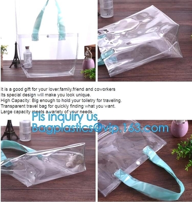 Los bolsos transparentes elegantes llevan a hombros los bolsos de la playa del PVC del totalizador para las mujeres con la cremallera, bolso transparente del PVC del vinilo con