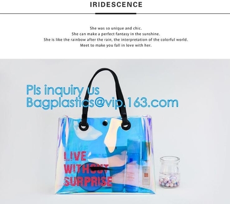 bolsos bolso, bolsos transparentes de las mujeres de los bolsos del pvc de los bolsos del cubo, holograma de las señoras del estadio del pvc del totalizador del bolso de la playa de las compras del laser
