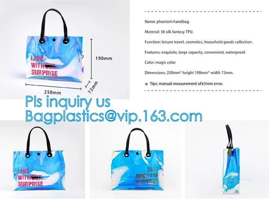 bolsos bolso, bolsos transparentes de las mujeres de los bolsos del pvc de los bolsos del cubo, holograma de las señoras del estadio del pvc del totalizador del bolso de la playa de las compras del laser