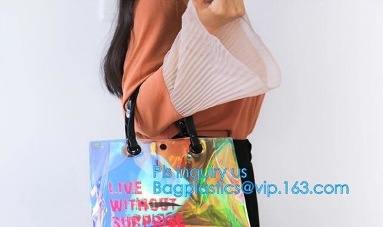 bolsos bolso, bolsos transparentes de las mujeres de los bolsos del pvc de los bolsos del cubo, holograma de las señoras del estadio del pvc del totalizador del bolso de la playa de las compras del laser