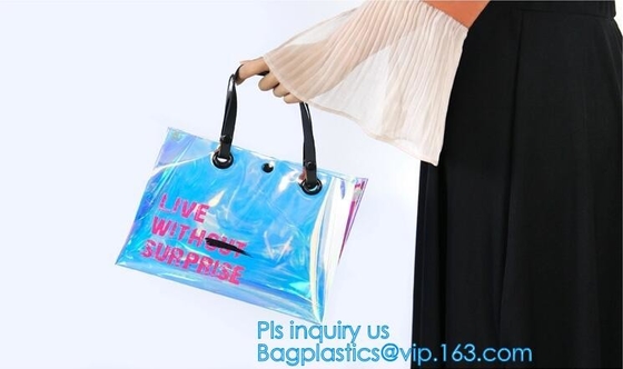 bolsos bolso, bolsos transparentes de las mujeres de los bolsos del pvc de los bolsos del cubo, holograma de las señoras del estadio del pvc del totalizador del bolso de la playa de las compras del laser