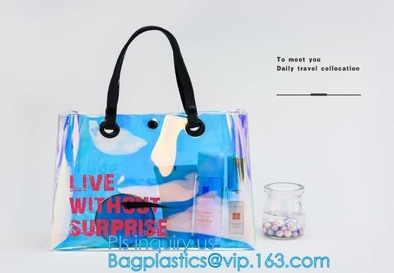 Las mujeres de la moda despejan la playa Tote Bags Handbag With Handle, la bolsa de asas del vinilo del PVC del bolso con el bolso de lazo interno, LLEVAN EL BOLSO