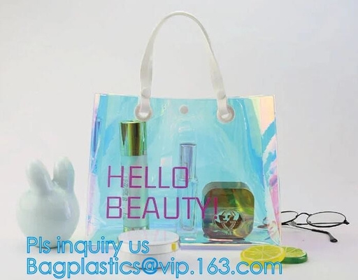 El PVC pequeño Tote Handbags Shopping Shoulder Bags transparente del vinilo del bolso de la playa del verano de las mujeres, dirige, lleva, cortado con tintas, packagi