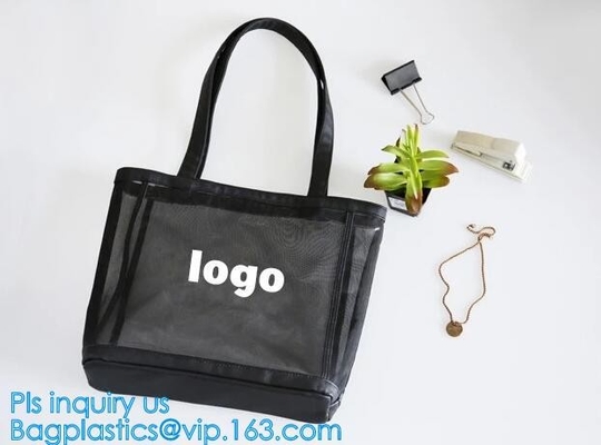 El bolso de moda Tote Bag Black Mesh Handbags al aire libre de la playa, las mujeres modificadas para requisitos particulares vara el bolso, señoras enreda el bolso de los bolsos de la playa