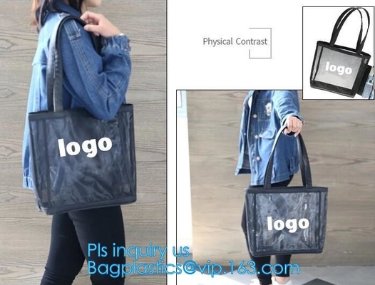 El bolso de moda Tote Bag Black Mesh Handbags al aire libre de la playa, las mujeres modificadas para requisitos particulares vara el bolso, señoras enreda el bolso de los bolsos de la playa