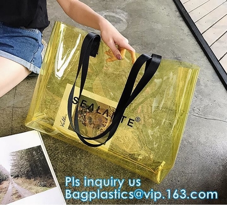 Las mujeres personalizadas bolso claro, las bolsas de asas del PVC del PVC doblan los bolsos de mano del hombro, bolso transparente de la taleguilla