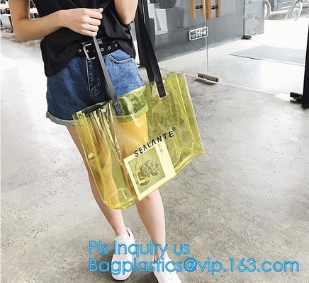 Los bolsos promocionales de la toalla de playa del claro del PVC, bolso reutilizable de la playa del PVC, arena empaquetan el bolso cosmético del bolso, vagos de la manija del bolso/pvc de la manija