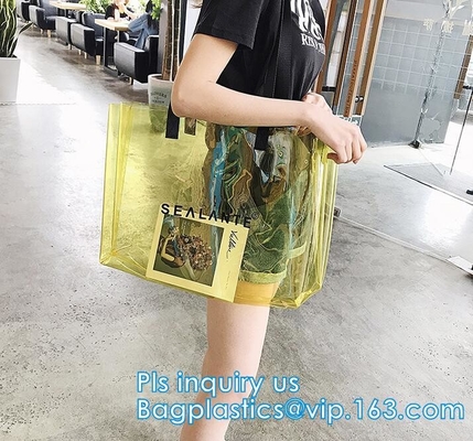 Los bolsos promocionales de la toalla de playa del claro del PVC, bolso reutilizable de la playa del PVC, arena empaquetan el bolso cosmético del bolso, vagos de la manija del bolso/pvc de la manija