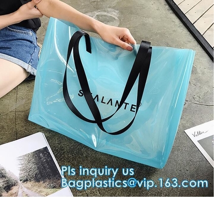 Los bolsos promocionales de la toalla de playa del claro del PVC, bolso reutilizable de la playa del PVC, arena empaquetan el bolso cosmético del bolso, vagos de la manija del bolso/pvc de la manija