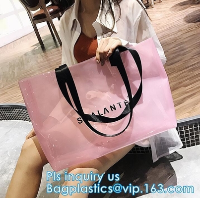 Los bolsos promocionales de la toalla de playa del claro del PVC, bolso reutilizable de la playa del PVC, arena empaquetan el bolso cosmético del bolso, vagos de la manija del bolso/pvc de la manija