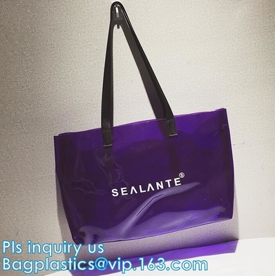 Los bolsos promocionales de la toalla de playa del claro del PVC, bolso reutilizable de la playa del PVC, arena empaquetan el bolso cosmético del bolso, vagos de la manija del bolso/pvc de la manija