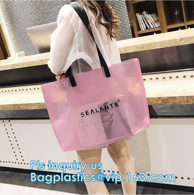 Los bolsos promocionales de la toalla de playa del claro del PVC, bolso reutilizable de la playa del PVC, arena empaquetan el bolso cosmético del bolso, vagos de la manija del bolso/pvc de la manija