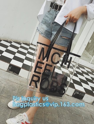 El PVC empaqueta el bolso cosmético de la señora clara, bolsos baratos impermeables transparentes de la playa del pvc, la lona casual Tote Bags Shoulder de las mujeres