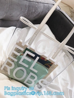 El PVC empaqueta el bolso cosmético de la señora clara, bolsos baratos impermeables transparentes de la playa del pvc, la lona casual Tote Bags Shoulder de las mujeres
