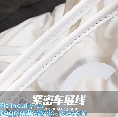 bolso cosmético portátil del PVC de la bolsa plástica del maquillaje, bolsos de la manija del tubo del pvc, bolsos de la manija del plástico transparente del pvc, bolso de la manija del tubo del pvc
