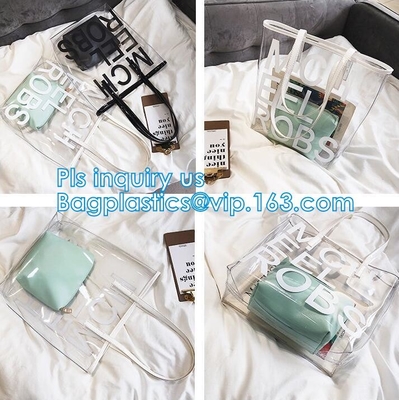 bolso cosmético portátil del PVC de la bolsa plástica del maquillaje, bolsos de la manija del tubo del pvc, bolsos de la manija del plástico transparente del pvc, bolso de la manija del tubo del pvc
