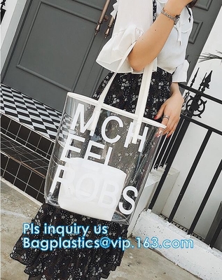 bolso cosmético portátil del PVC de la bolsa plástica del maquillaje, bolsos de la manija del tubo del pvc, bolsos de la manija del plástico transparente del pvc, bolso de la manija del tubo del pvc