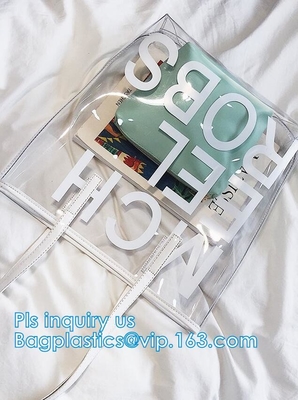 bolso cosmético portátil del PVC de la bolsa plástica del maquillaje, bolsos de la manija del tubo del pvc, bolsos de la manija del plástico transparente del pvc, bolso de la manija del tubo del pvc