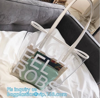 el bolso de cuero del maquillaje del bolso del artículo de tocador de la PU del pvc del bolso cosmético del viaje para la mujer, mujeres de la moda despeja la cruz de la playa del PVC - las bolsas para transportar cadáveres, mano