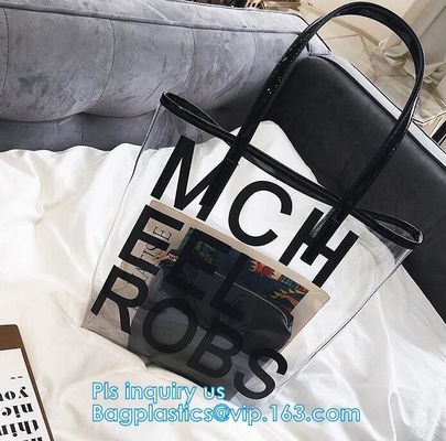 el bolso de cuero del maquillaje del bolso del artículo de tocador de la PU del pvc del bolso cosmético del viaje para la mujer, mujeres de la moda despeja la cruz de la playa del PVC - las bolsas para transportar cadáveres, mano
