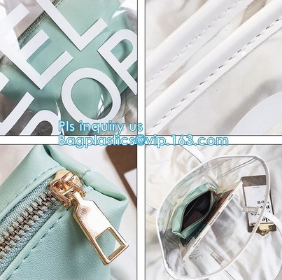 el bolso de cuero del maquillaje del bolso del artículo de tocador de la PU del pvc del bolso cosmético del viaje para la mujer, mujeres de la moda despeja la cruz de la playa del PVC - las bolsas para transportar cadáveres, mano