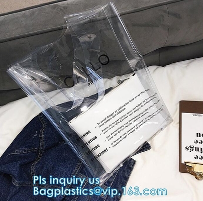 Bolso de compras de encargo del PVC de Logo Fashion Waterproof Vinyl, PVC impermeable transparente de encargo del bolso que hace compras del PVC ambiental