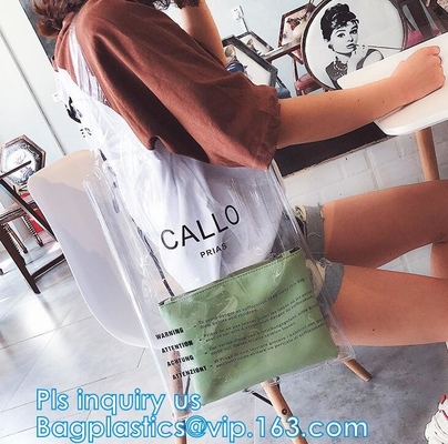 el pvc del vinilo zippered el bolso de compras para el uso casero/diario, lleva - el bolso de compras amistoso resistente del PVC de Eco, GIF transparente de encargo